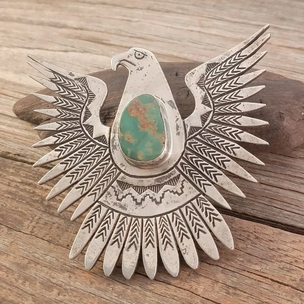 Vintage Navajo Large Eagle Thunderbird Royston Turquoise Bolo Tie